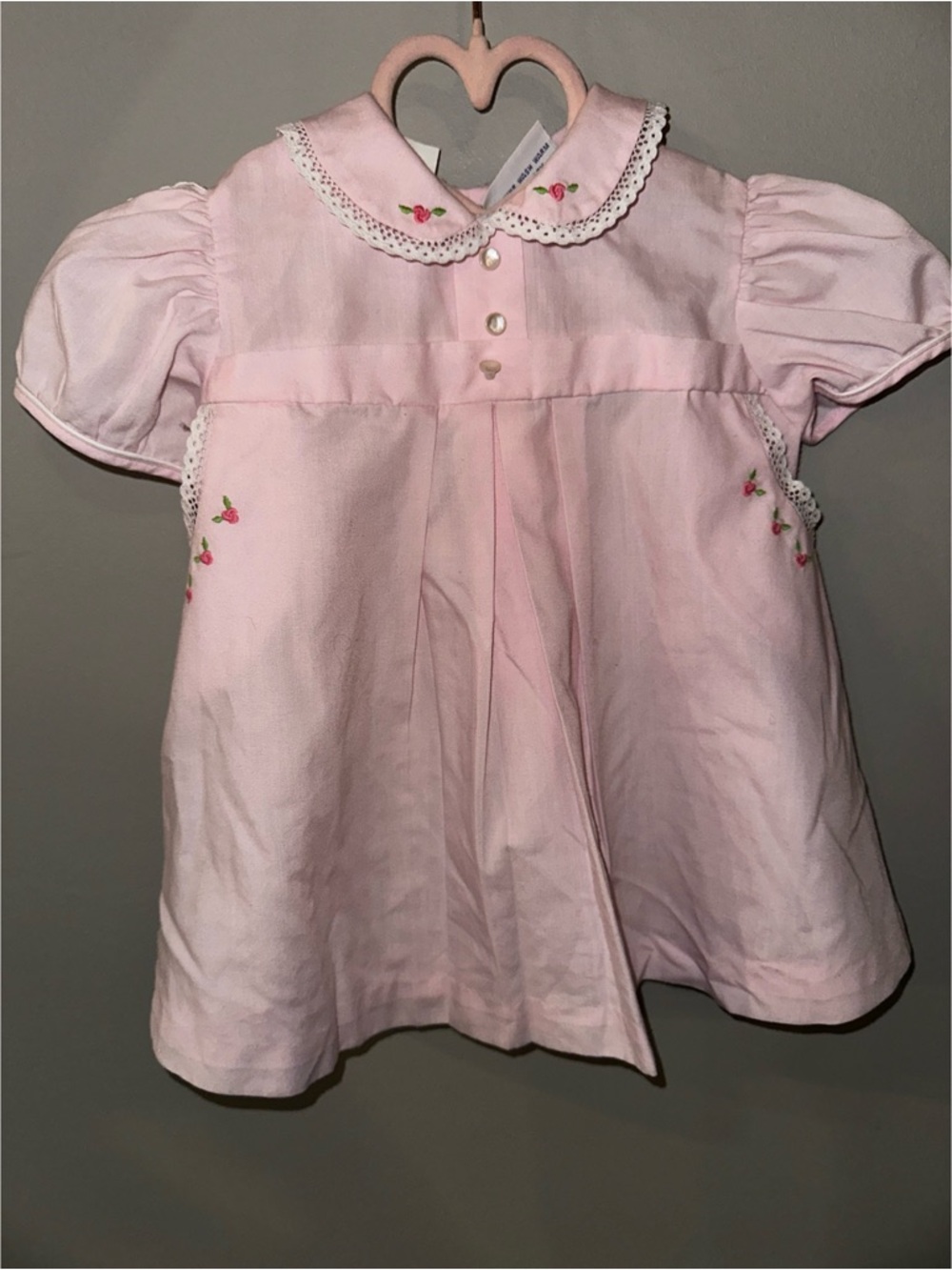 Pink Embroidered Peter Pan Collar Girls' Dress Top